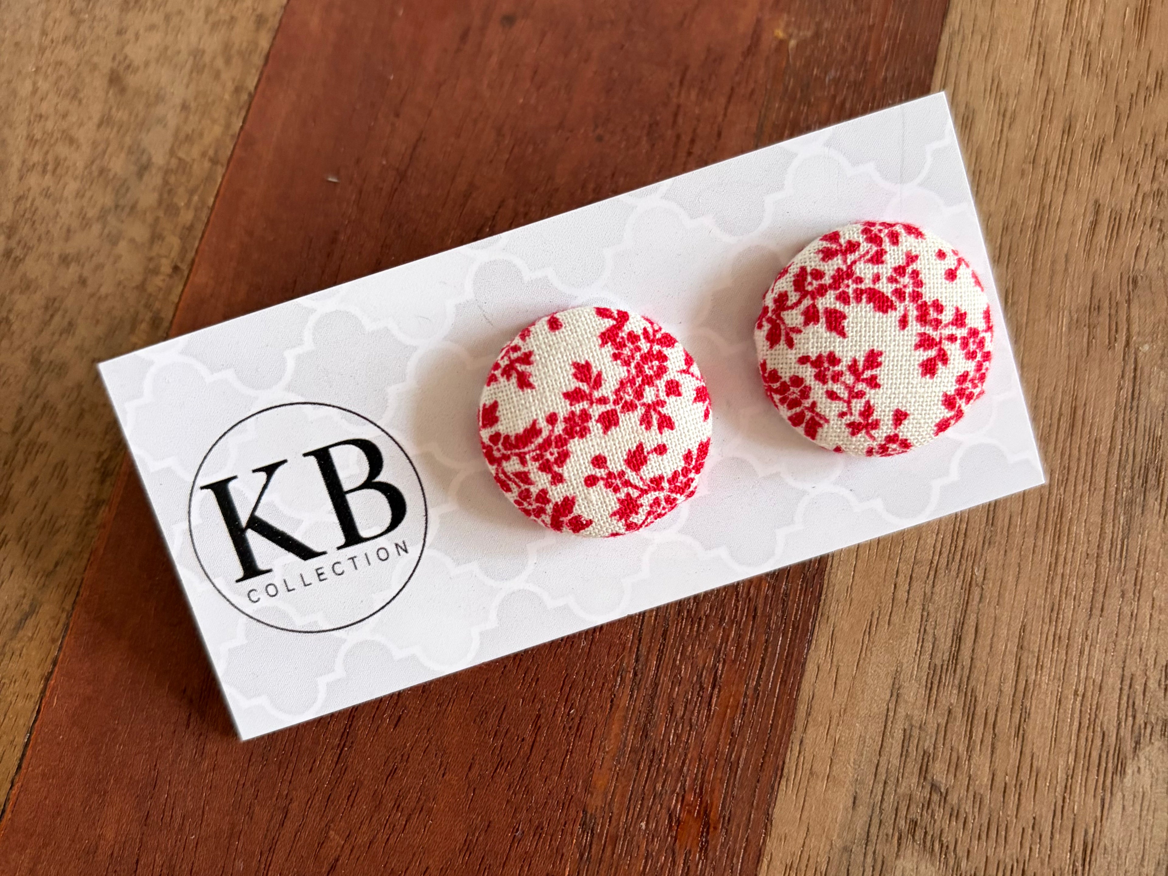 Fabric Button Earrings - Cherry Blossoms