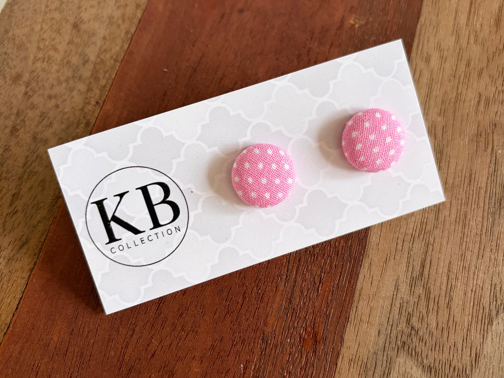 Fabric Button Earrings - Blush Pink