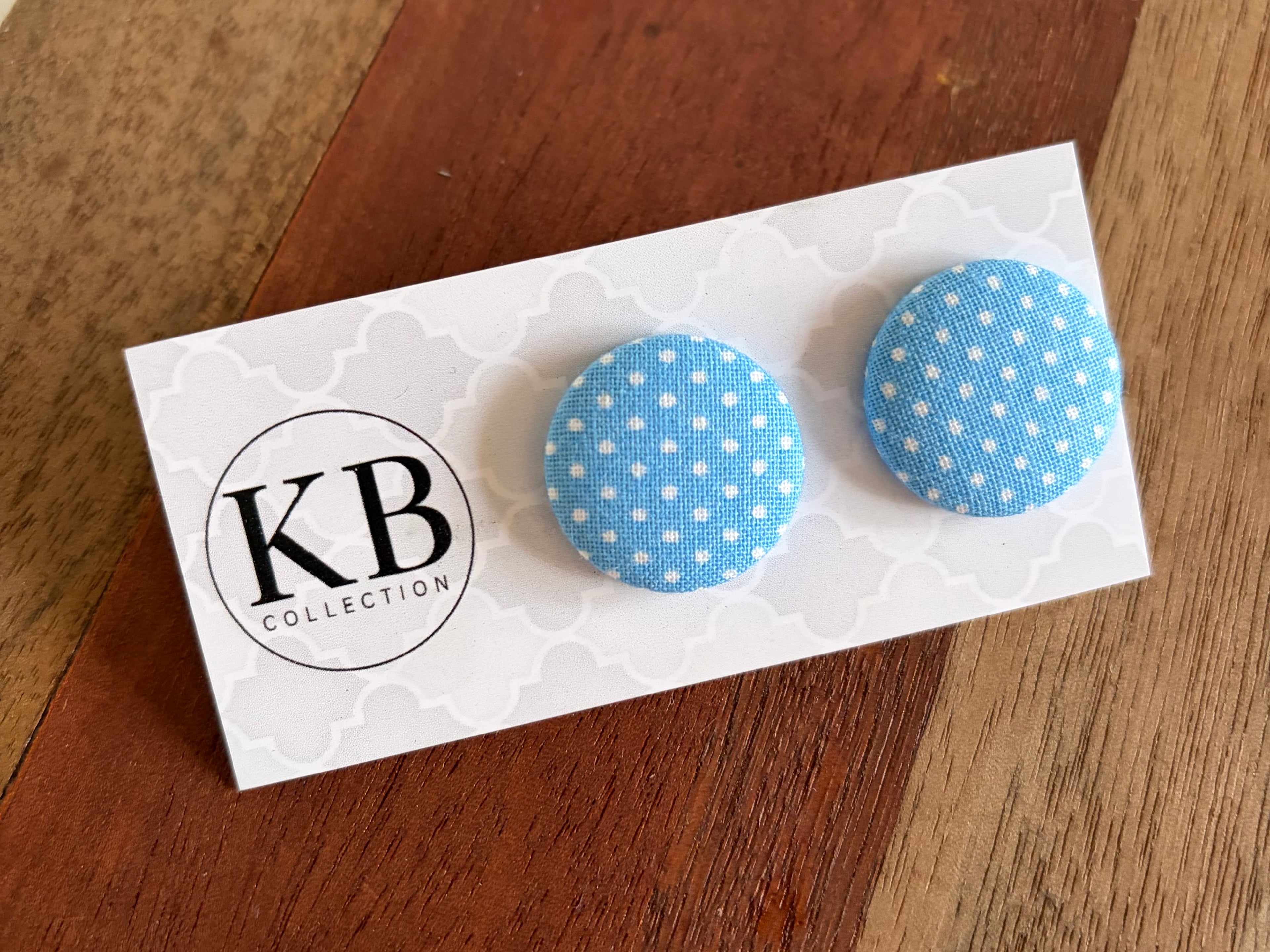 Fabric Button Earrings - Baby Blue