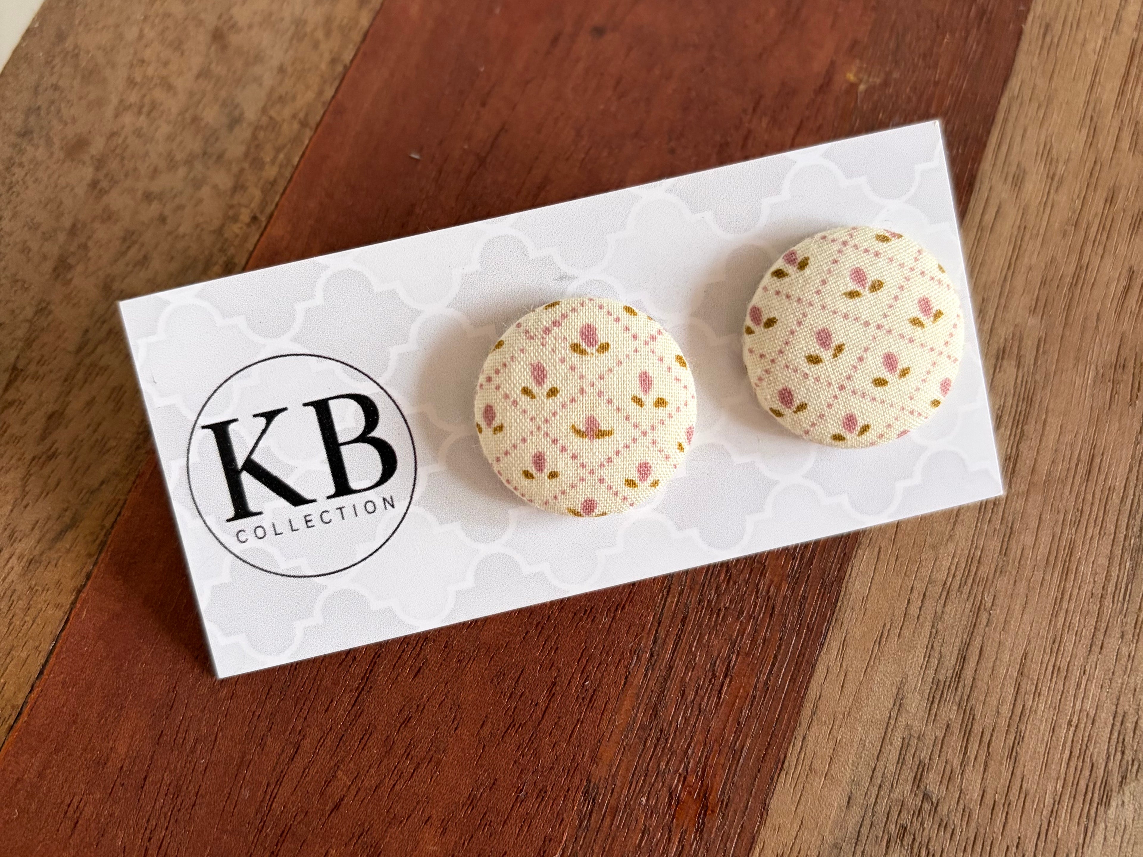 Fabric Button Earrings - Cream