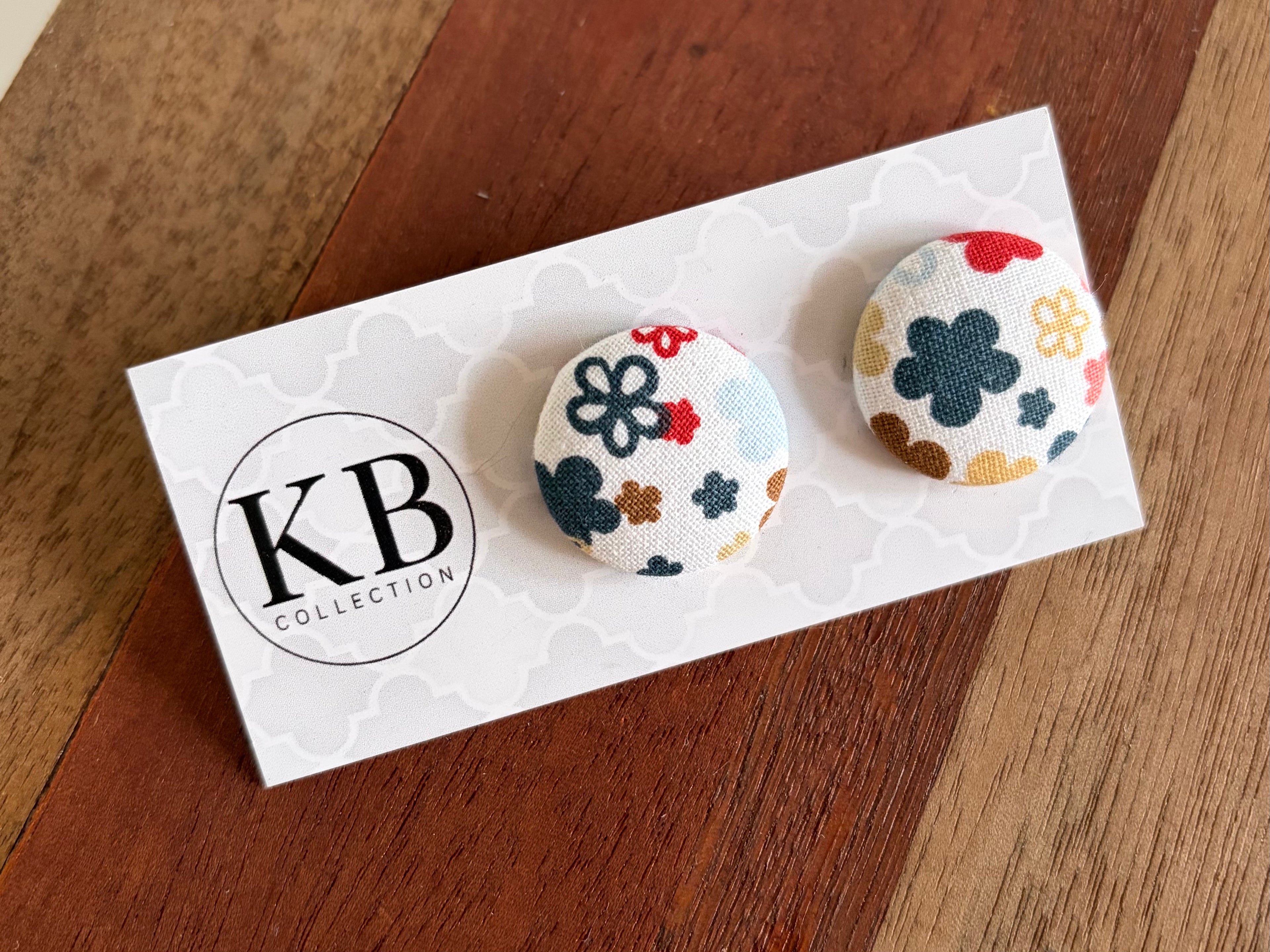 Fabric Button Earrings - Flowers