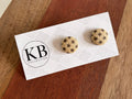 Fabric Button Earrings - Brown Stars