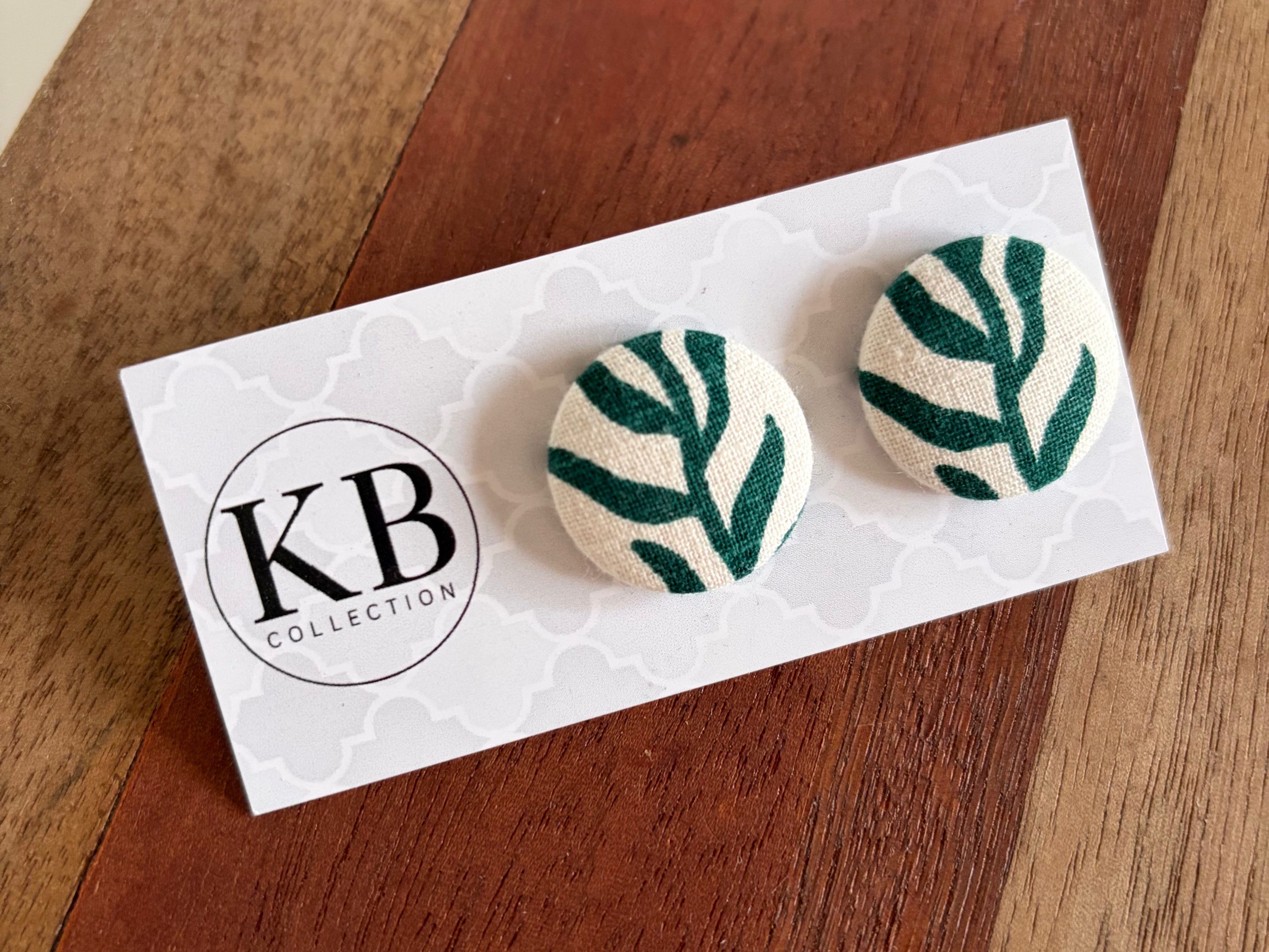 Fabric Button Earrings - Vines