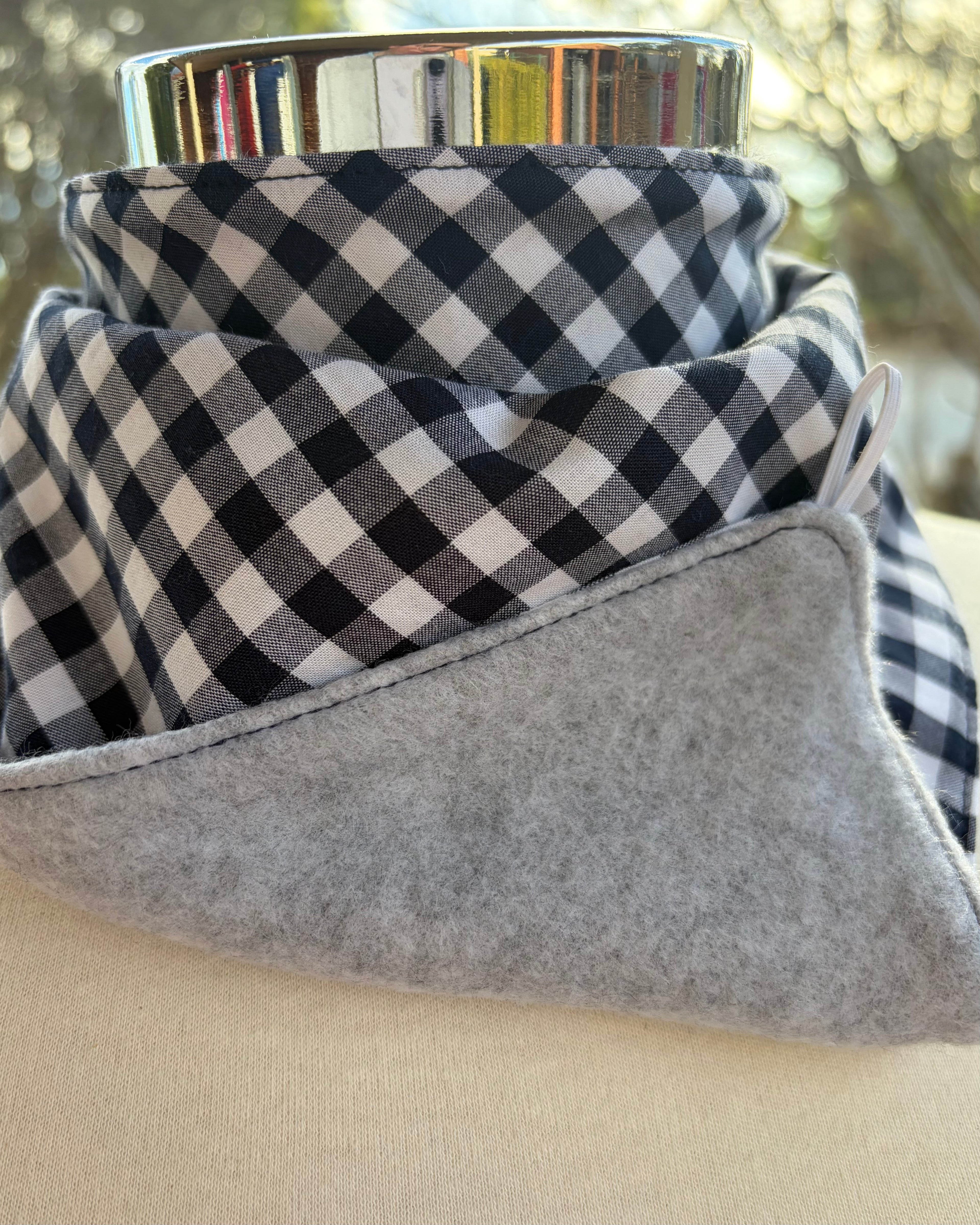 Cotton/Fleece Neck Scarf - Navy Gingham