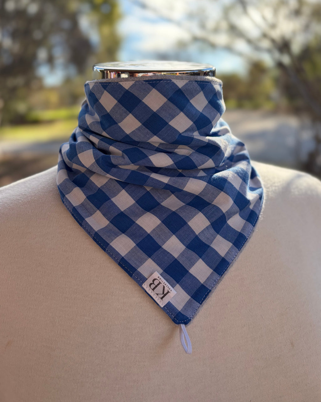 Cotton/Fleece Neck Scarf - Blue Gingham
