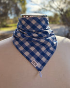 Cotton/Fleece Neck Scarf - Blue Gingham