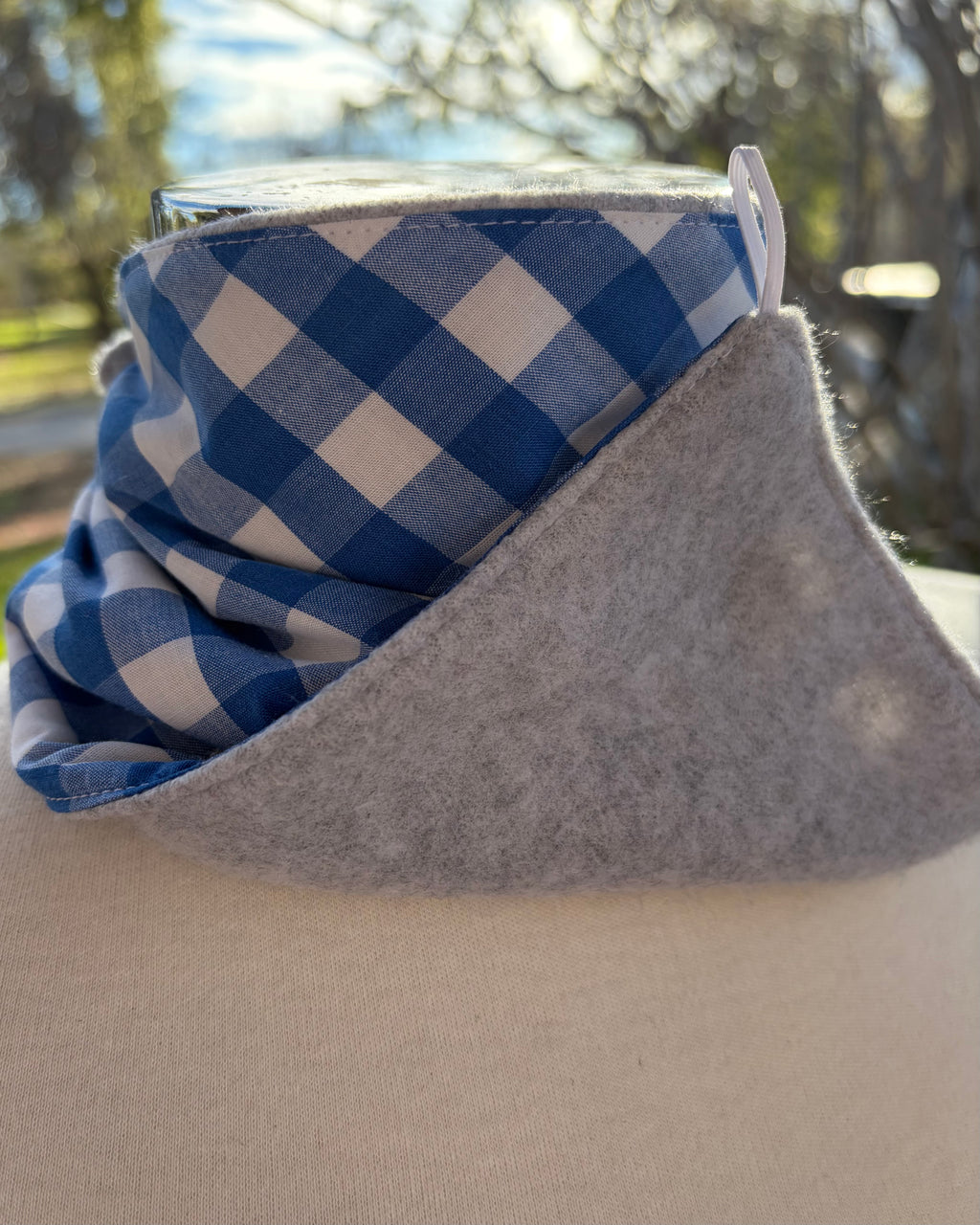 Cotton/Fleece Neck Scarf - Blue Gingham
