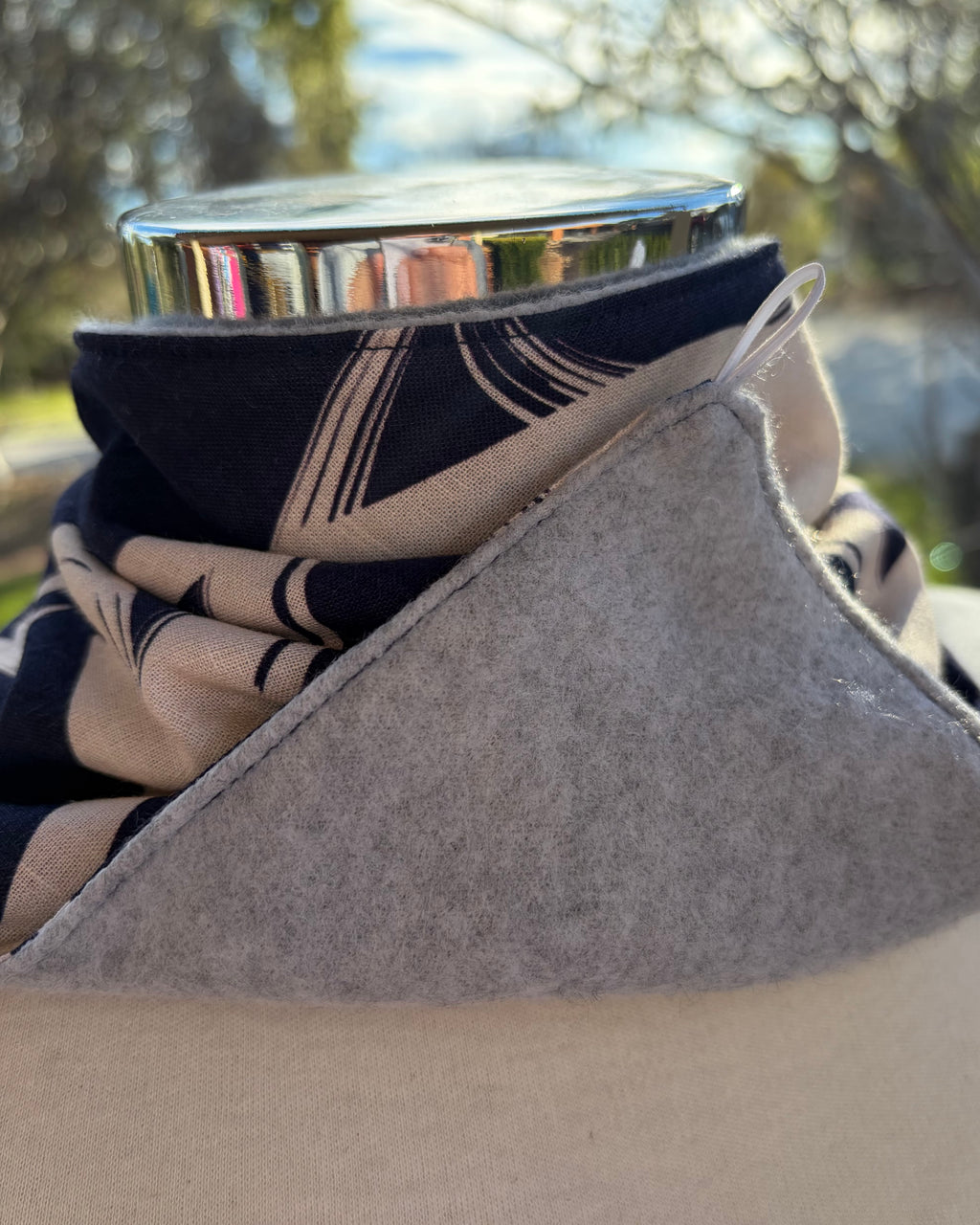 Cotton/Fleece Neck Scarf - Navy & Cream