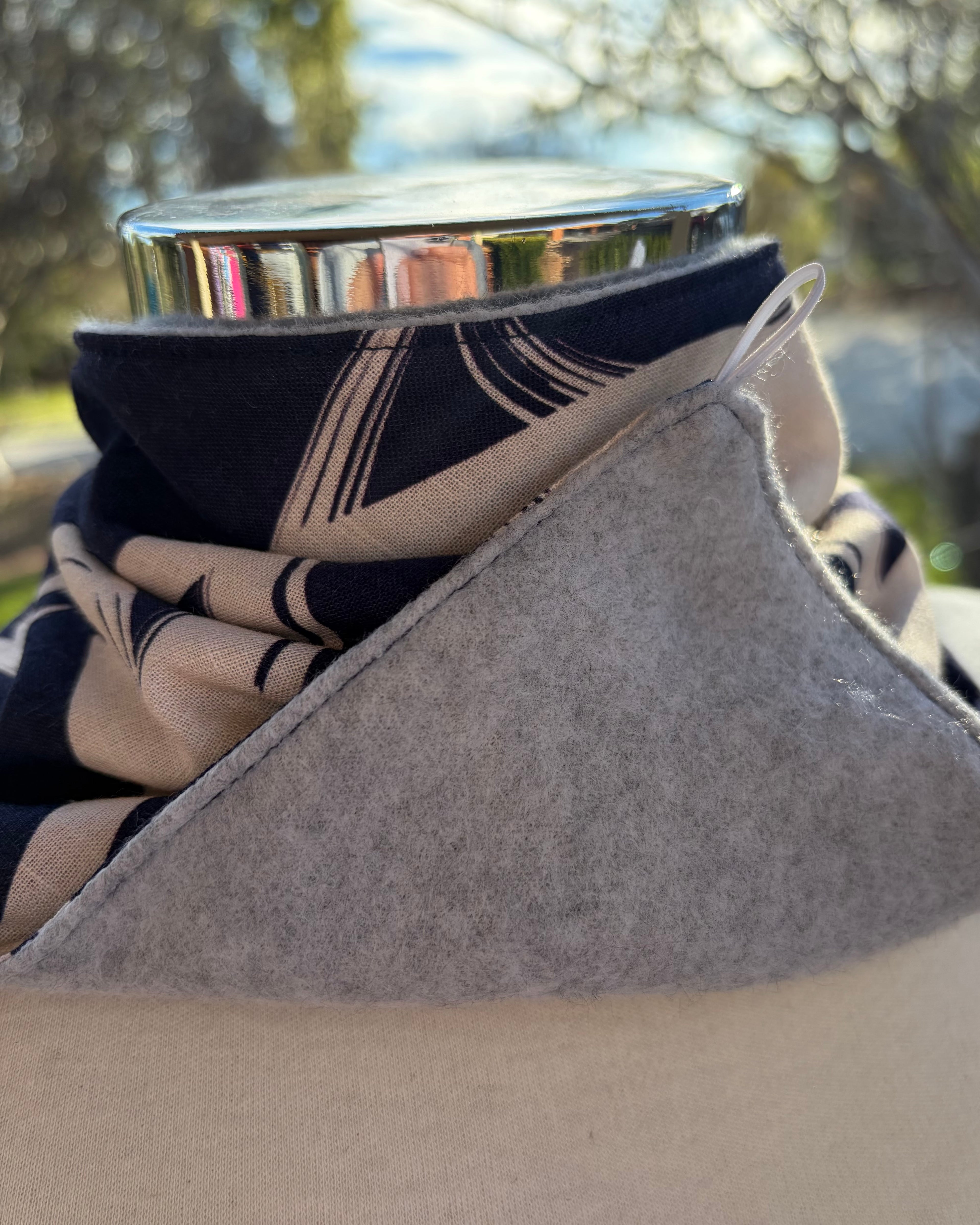 Cotton/Fleece Neck Scarf - Navy & Cream