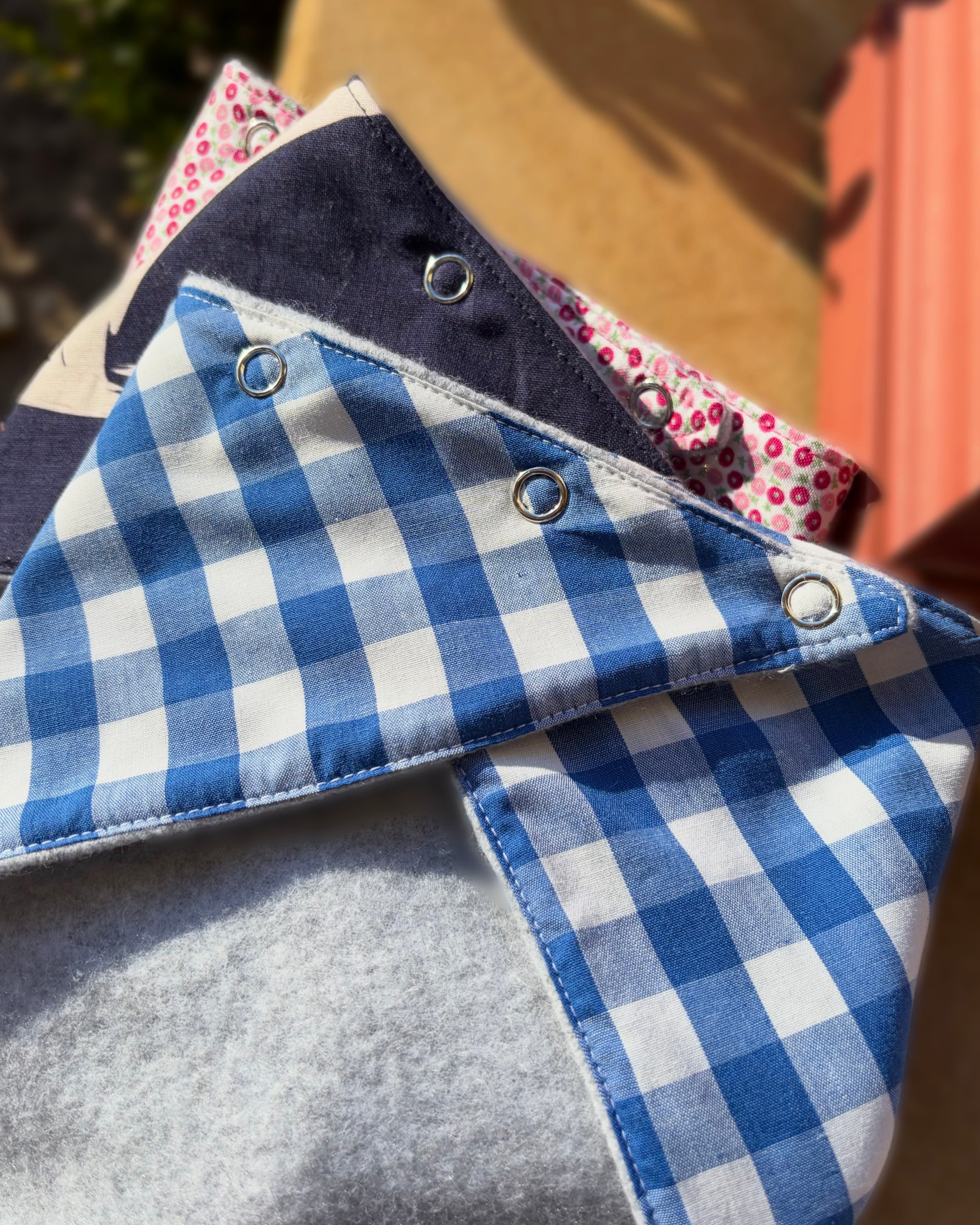 Cotton/Fleece Neck Scarf - Navy Gingham