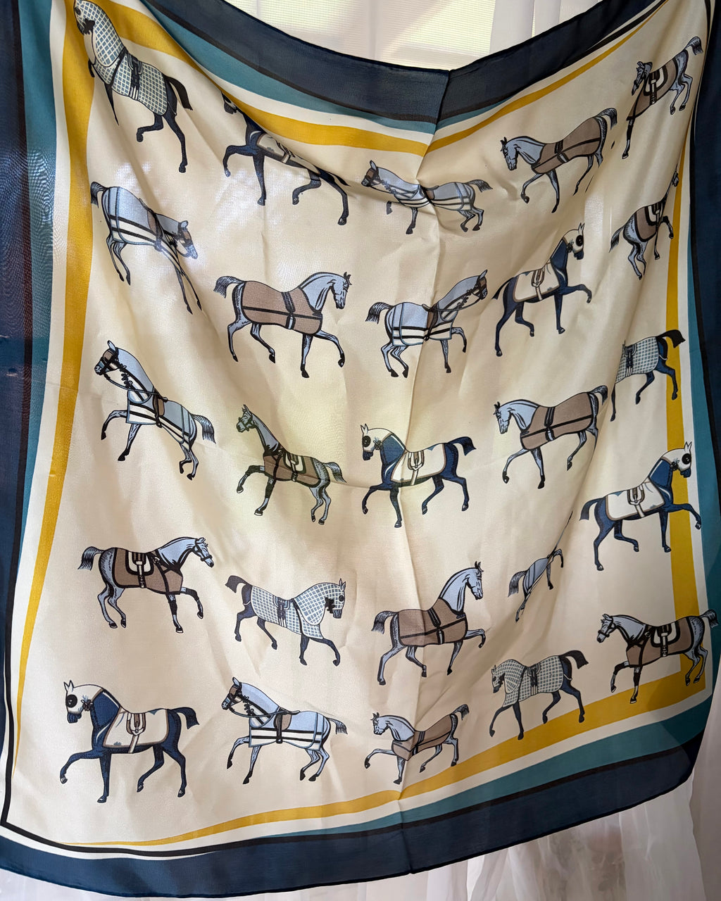 Satin Neck Scarf - Navy Horses