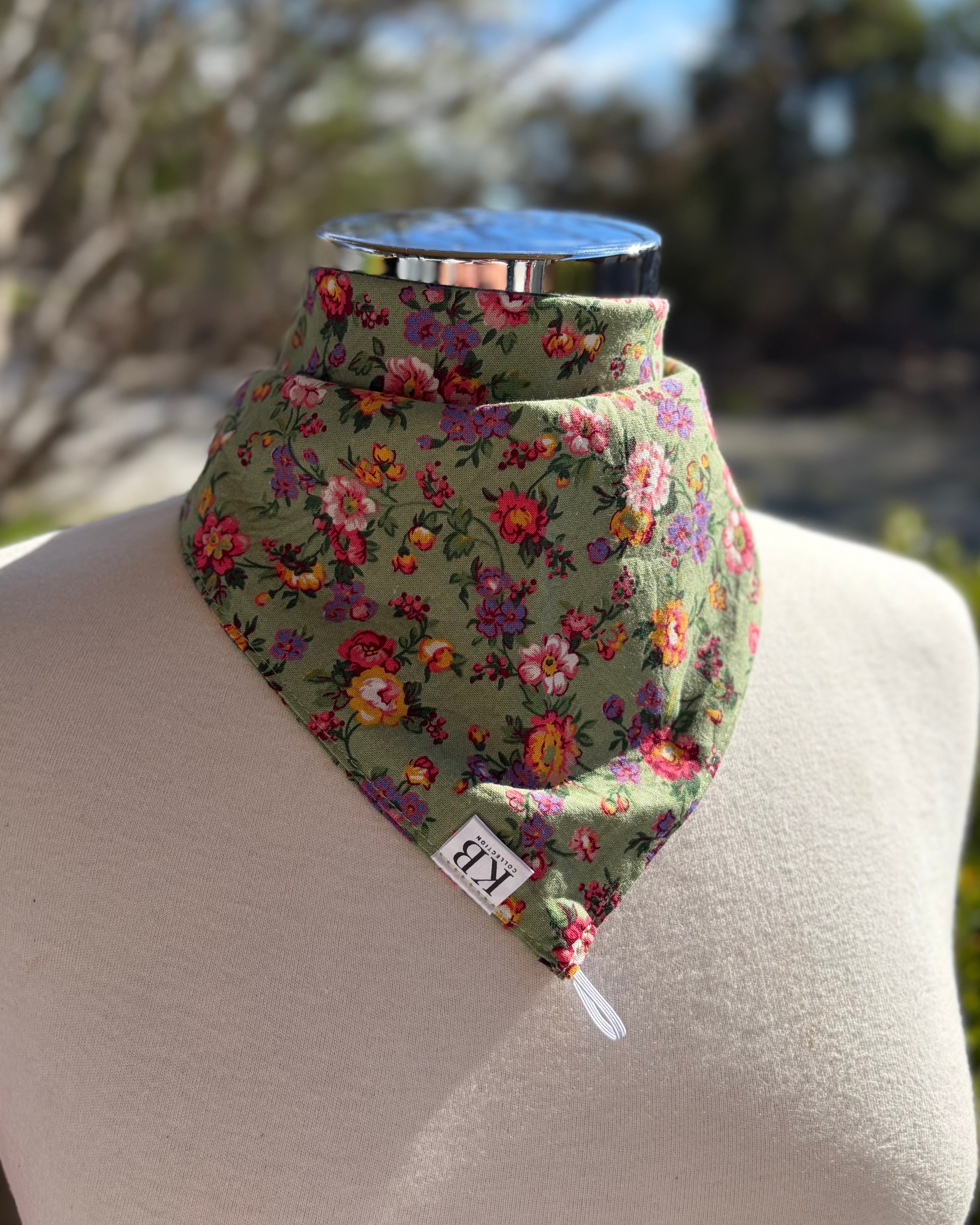 Cotton Neck Scarf - Green Roses