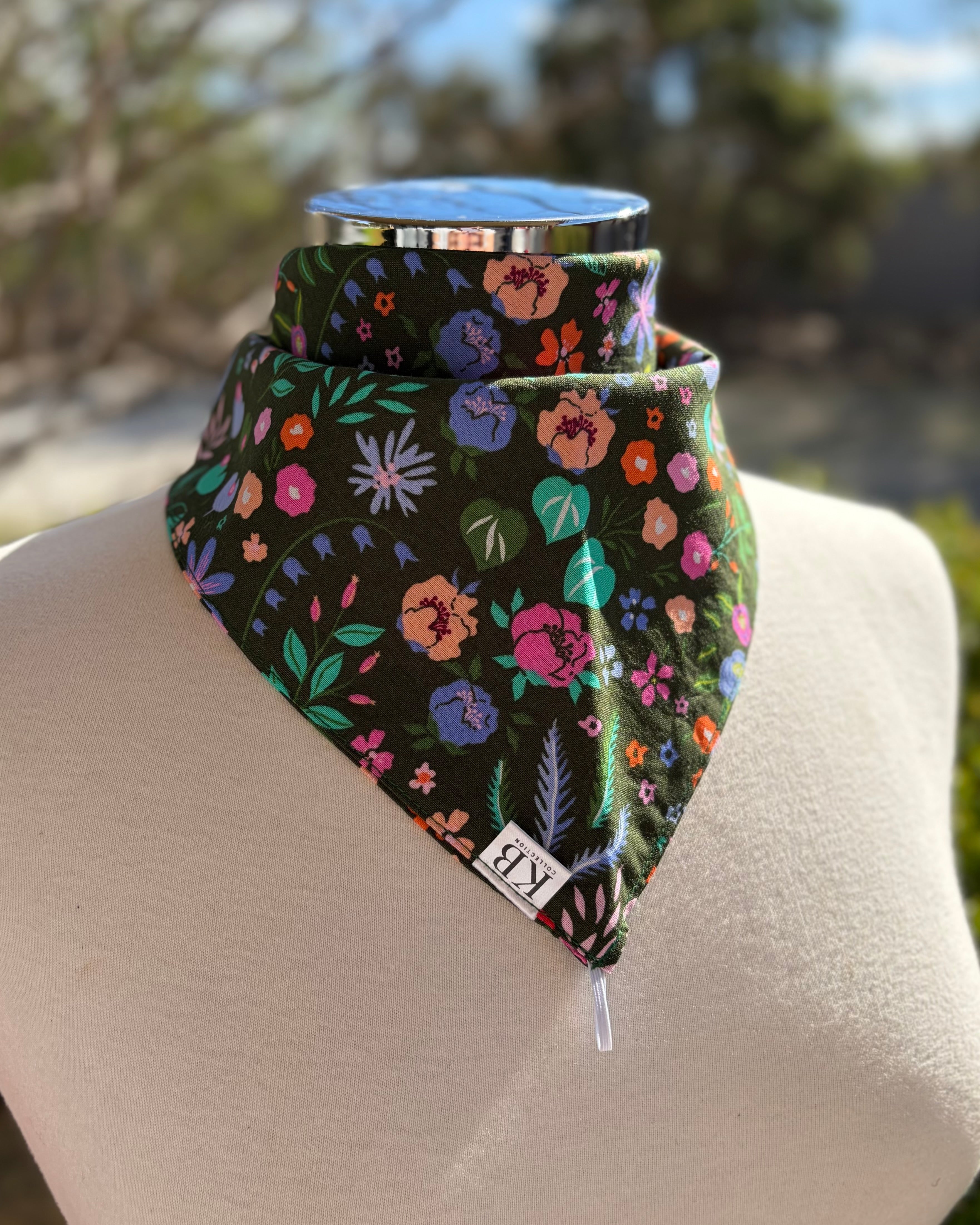 Cotton Neck Scarf - Bottle Green Floral