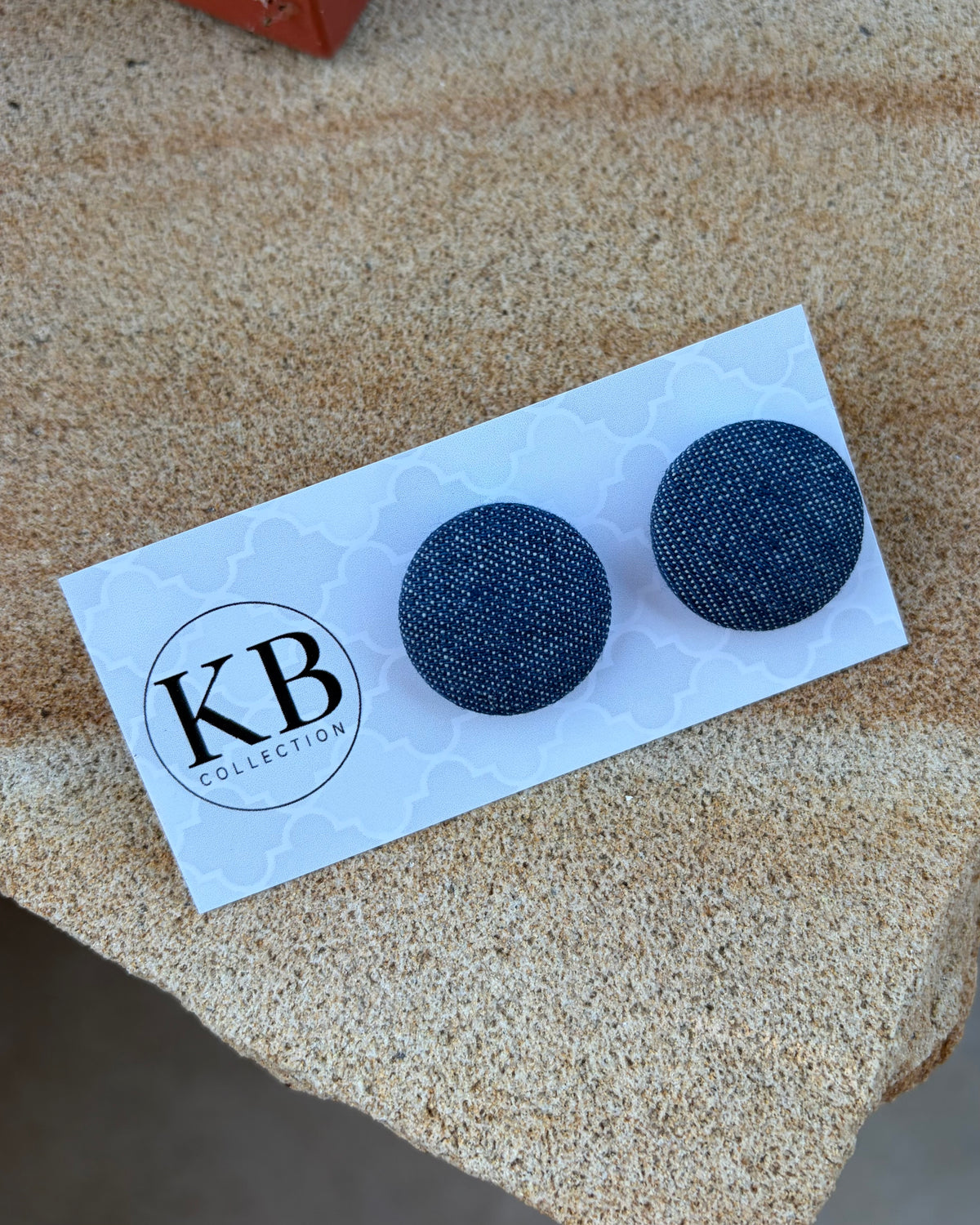 Fabric Button Earrings - Denim