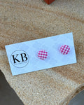 Fabric Button Earrings - Hot Pink Gingham