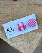 Fabric Button Earrings - Hot Pink Gingham