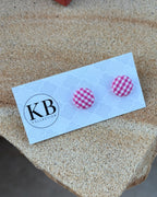 Fabric Button Earrings - Hot Pink Gingham