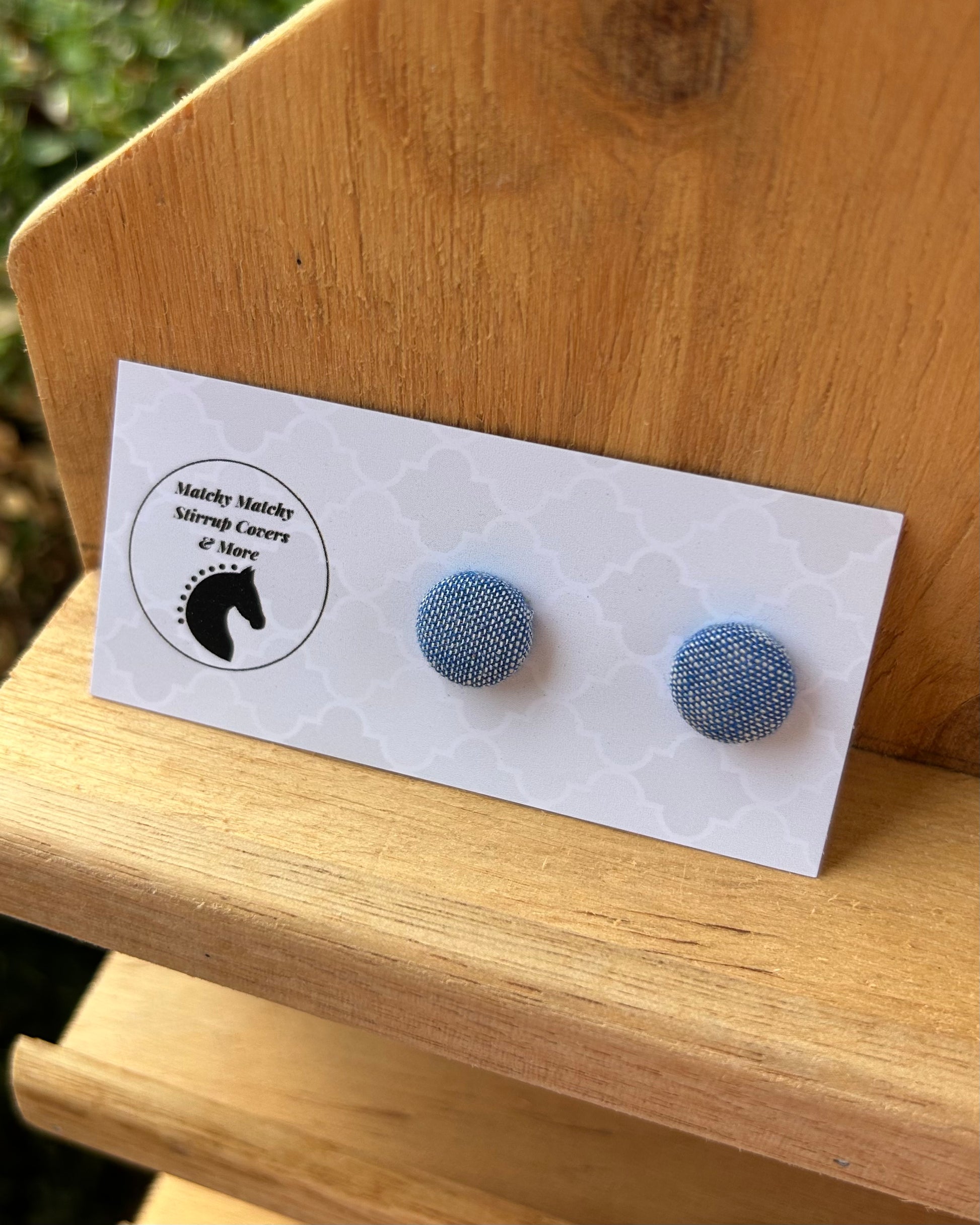Fabric Button Earrings - Denim