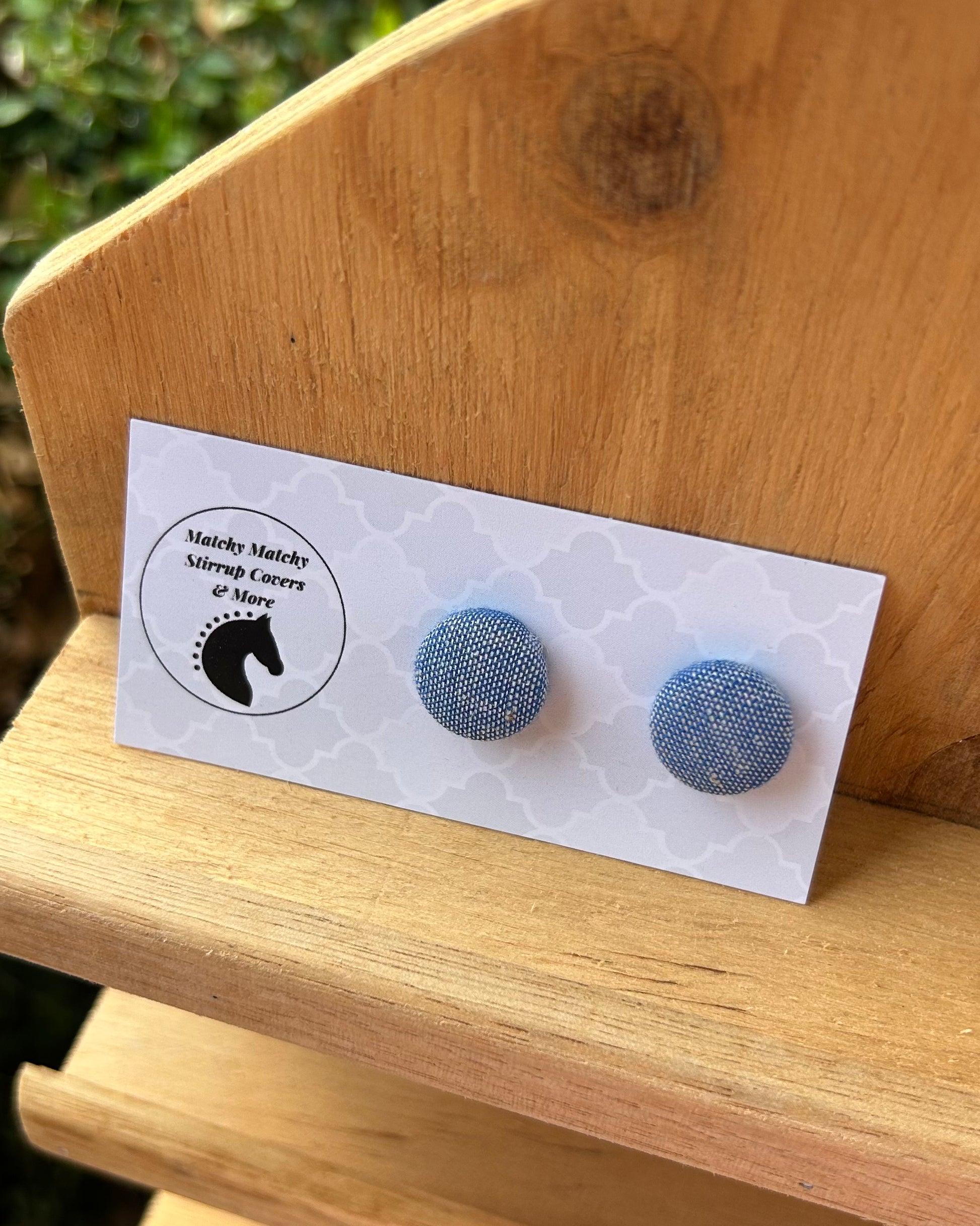 Fabric Button Earrings - Denim