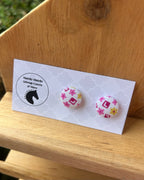 Fabric Button Earrings - Pale Pink & Yellow