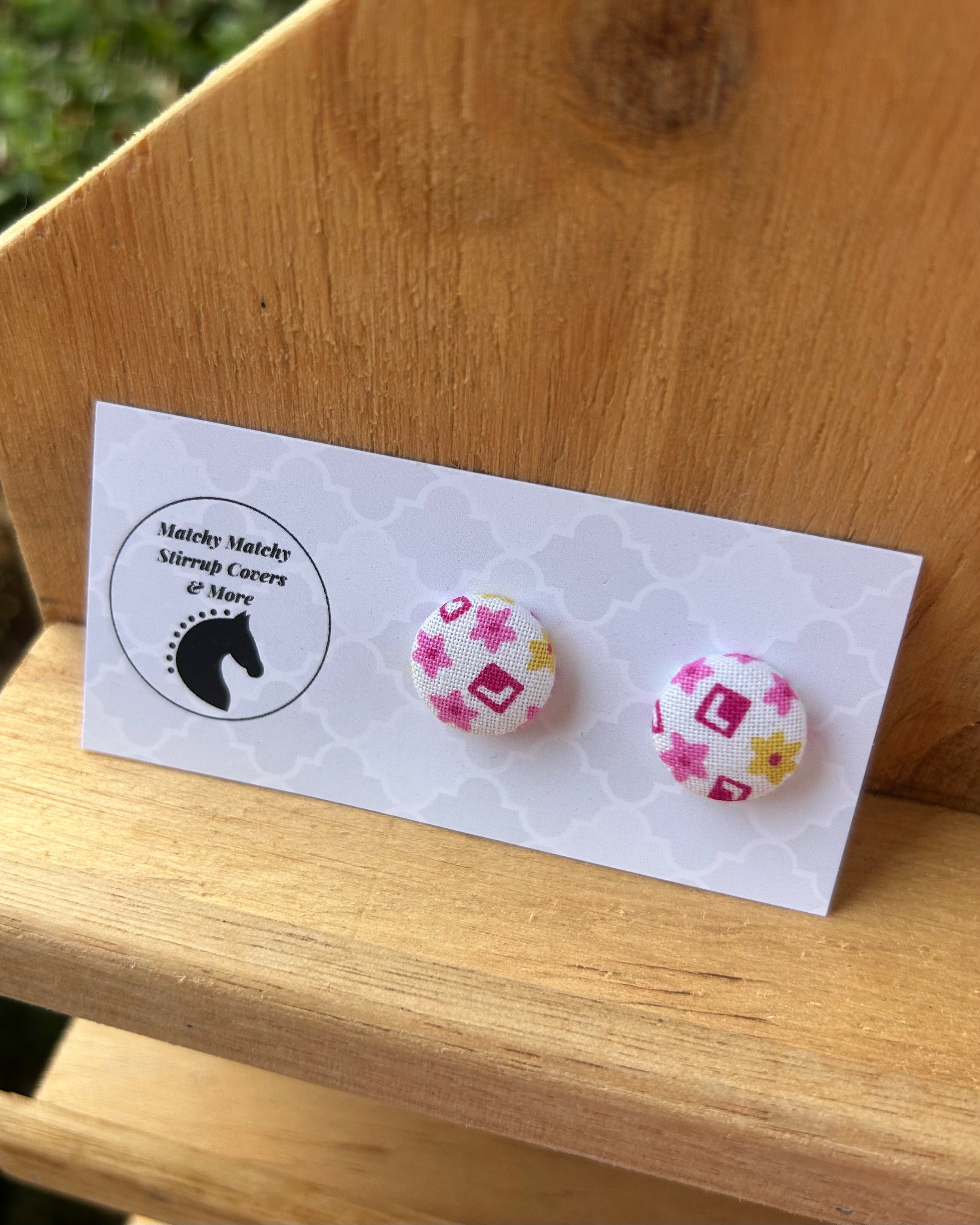 Fabric Button Earrings - Pale Pink & Yellow