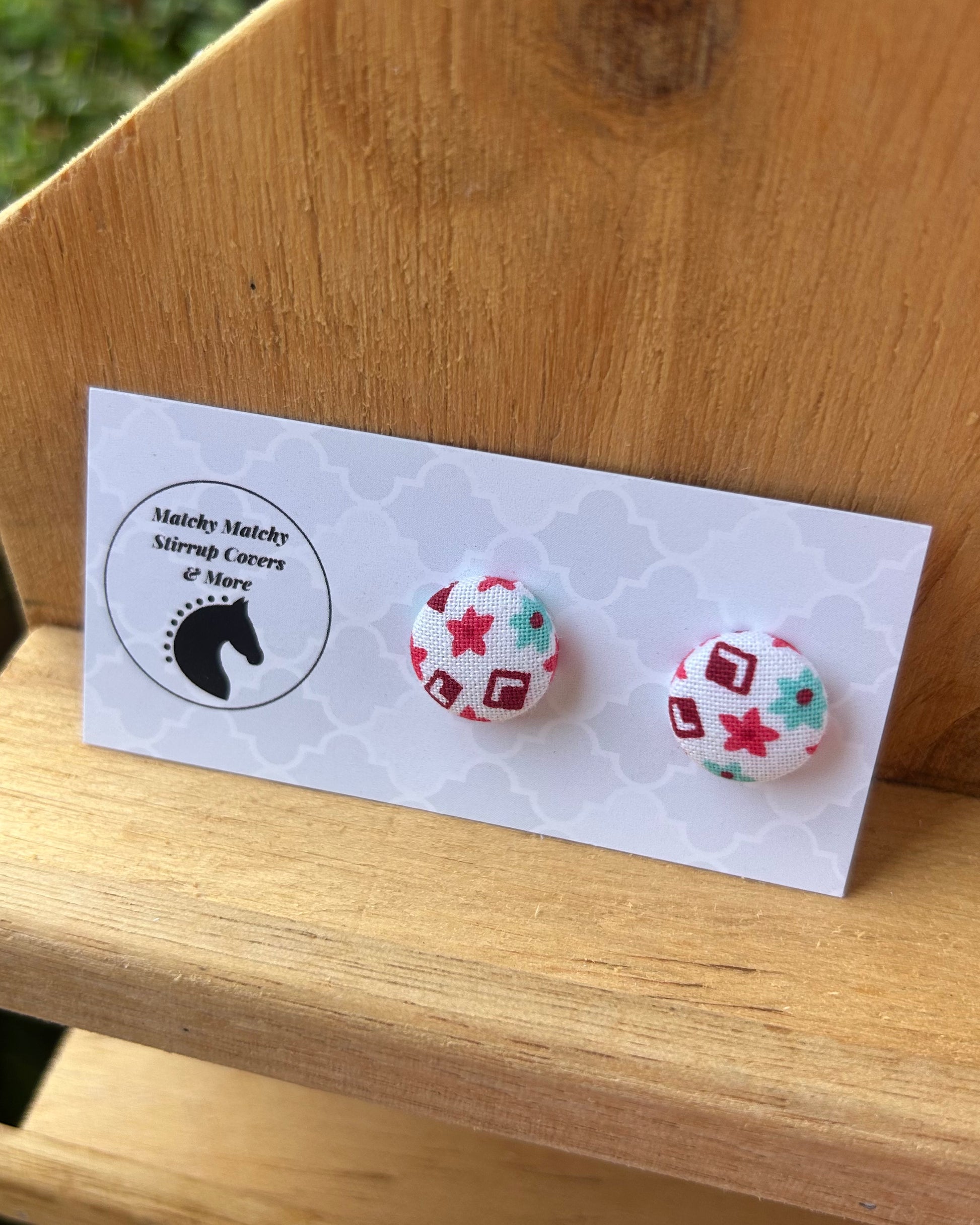 Fabric Button Earrings - Blue & Red