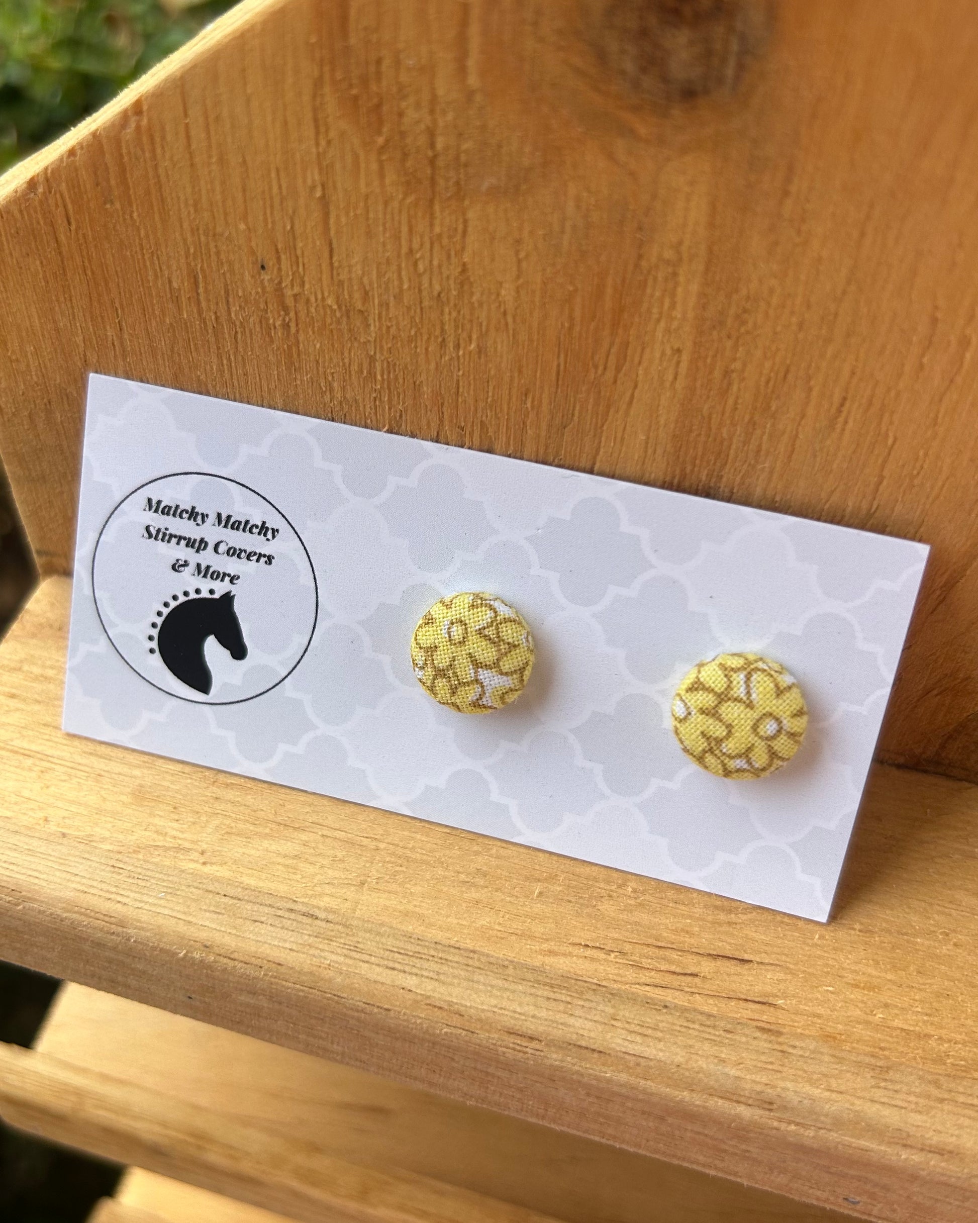 Fabric Button Earrings - Yellow Daisies