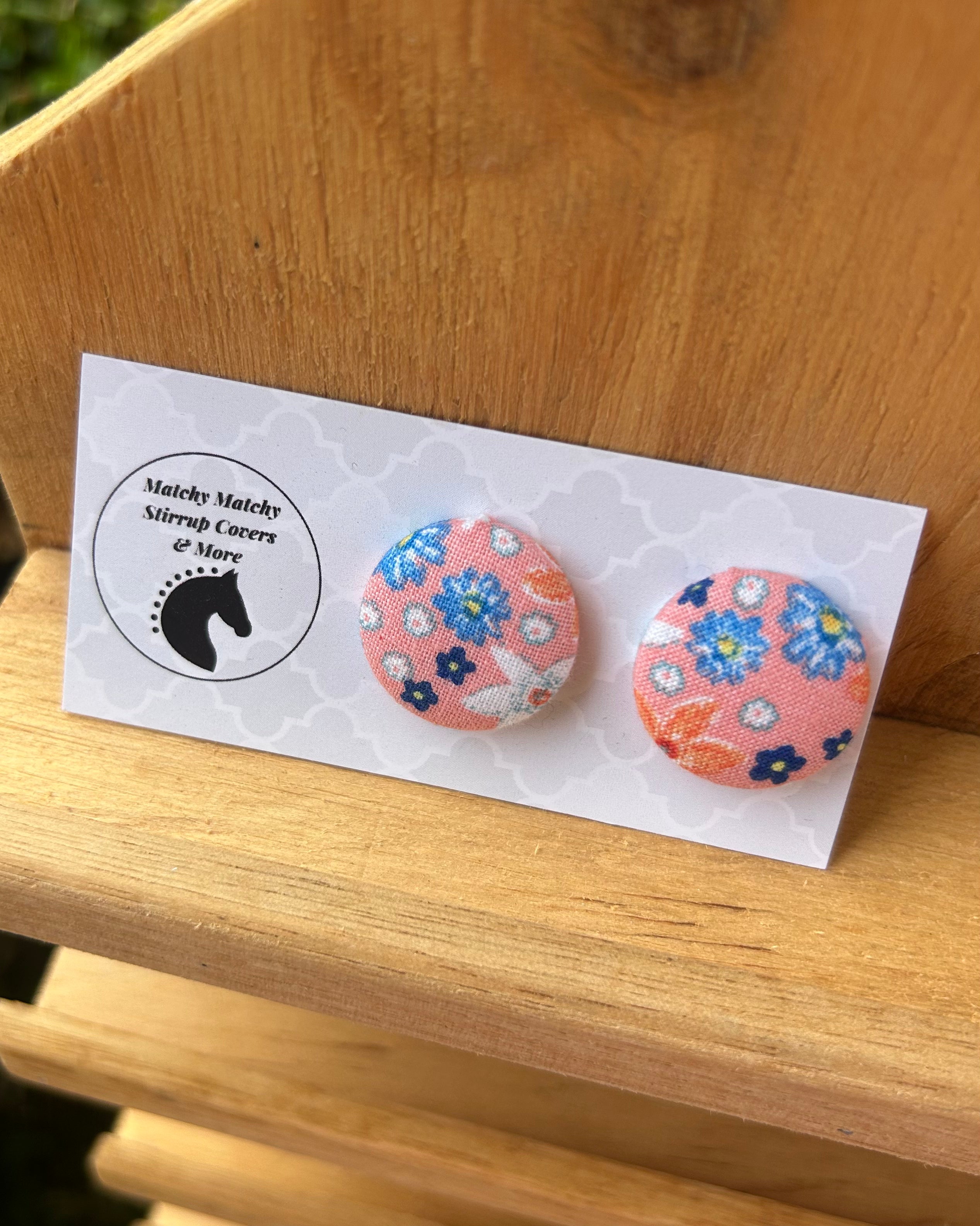 Fabric Button Earrings - Peach Floral