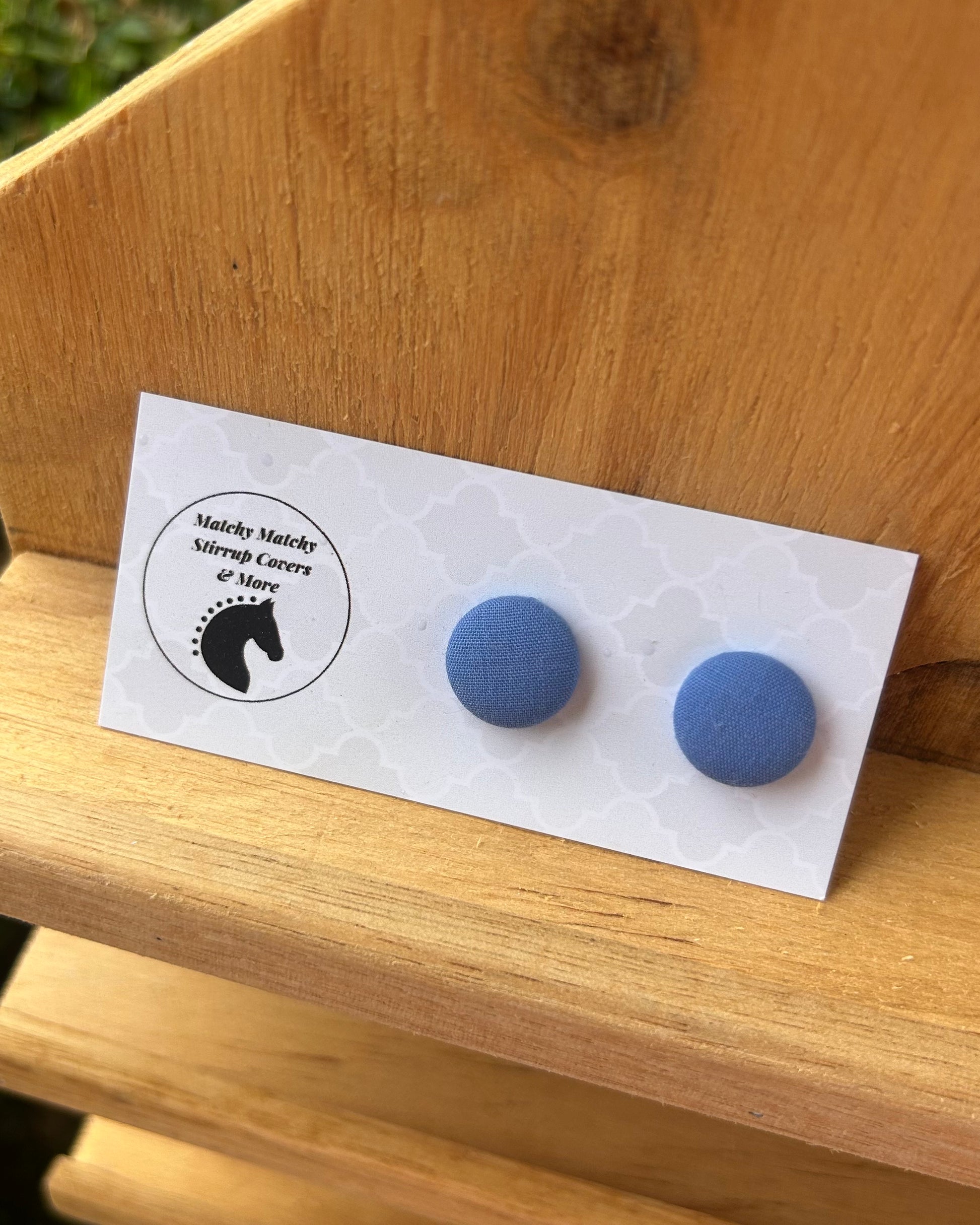 Fabric Button Earrings - Baby Blue