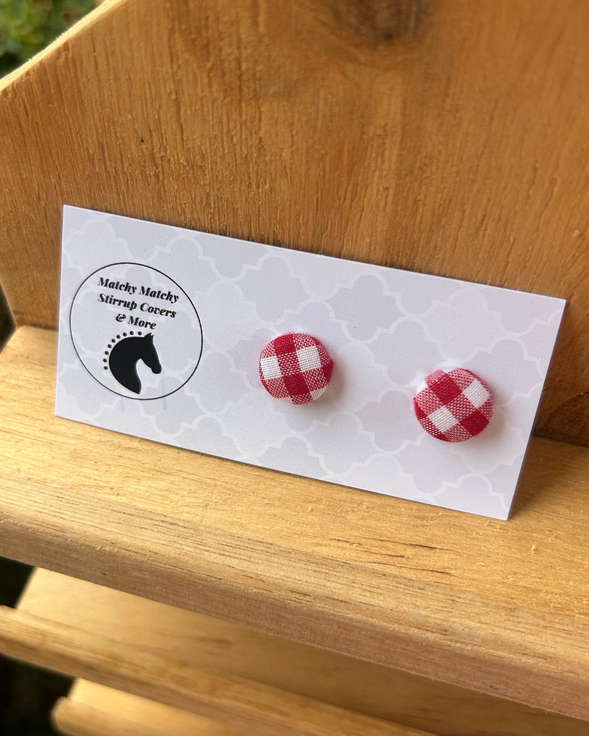 Fabric Button Earrings - Red Gingham