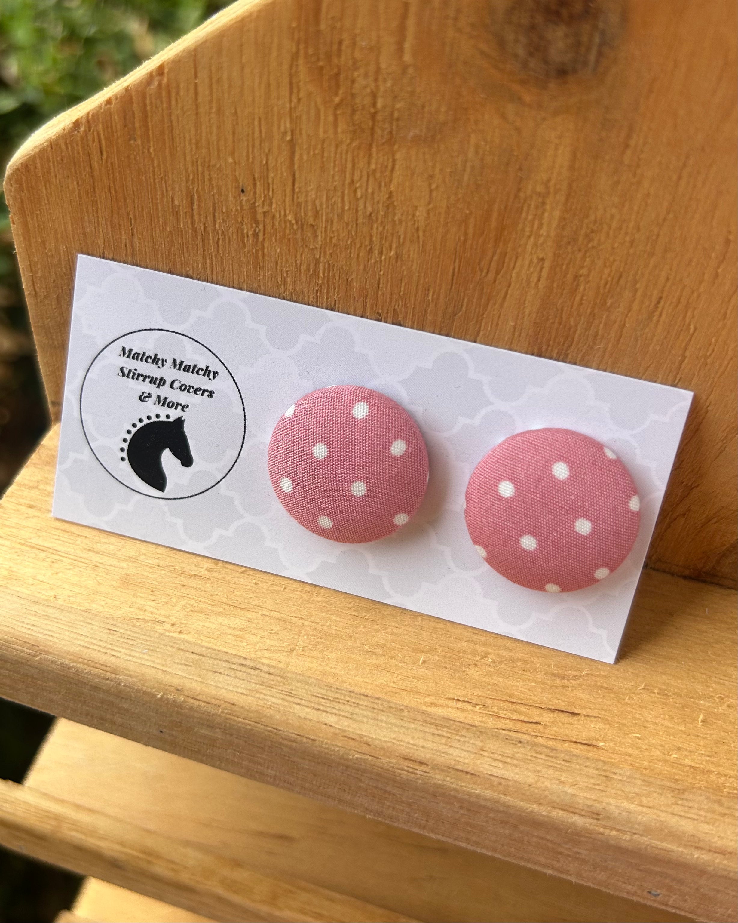 Fabric Button Earrings - Mushroom Pink Polkadot