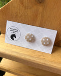 Fabric Button Earrings - Coffee Polkadot