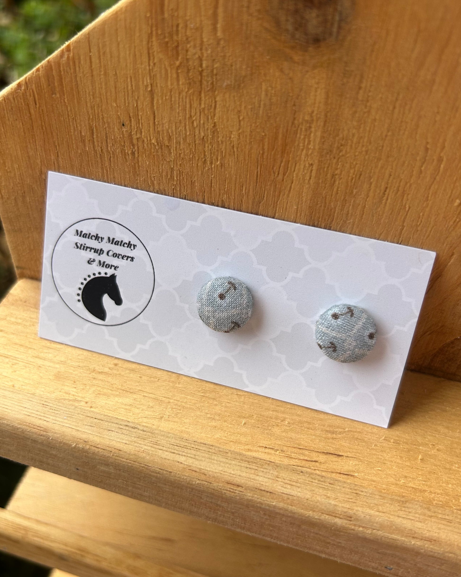 Fabric Button Earrings - Steal Grey