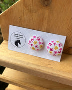 Fabric Button Earrings - Pale Pink & Yellow