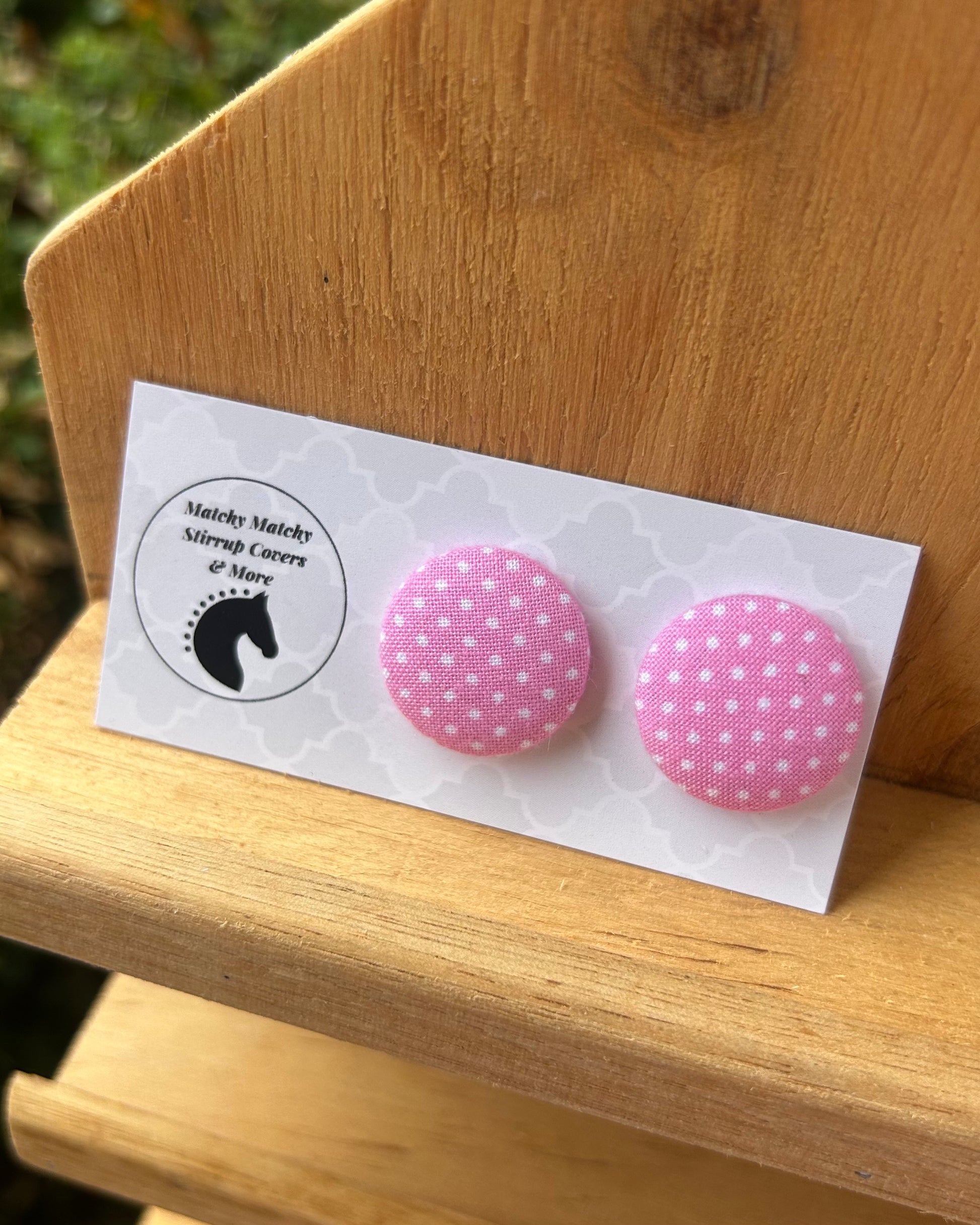 Fabric Button Earrings - Light Pink Polkadot